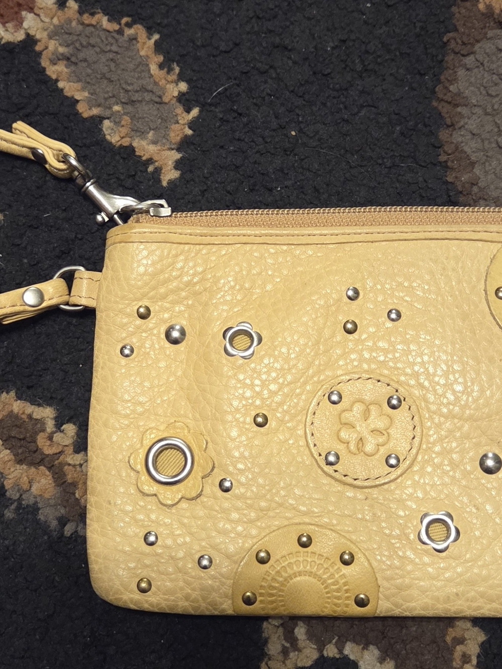 Yellow Floral Studded Women's Wristlet